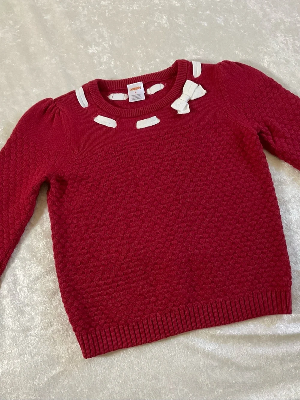 Gymboree Red Knit Sweater with White Bow Trim Size 6